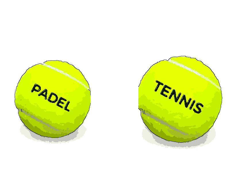 A padel ball next to a tennis ball