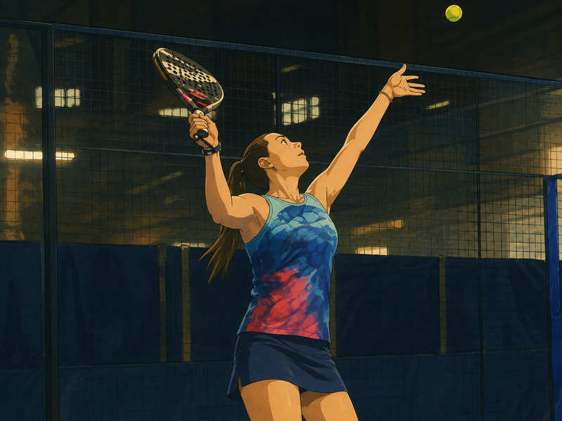 A player winds up with the racket held flat above their head