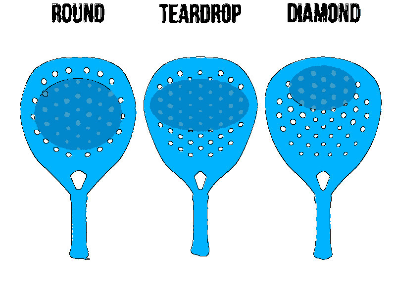 Three racket shapes: round, teardrop and diamond